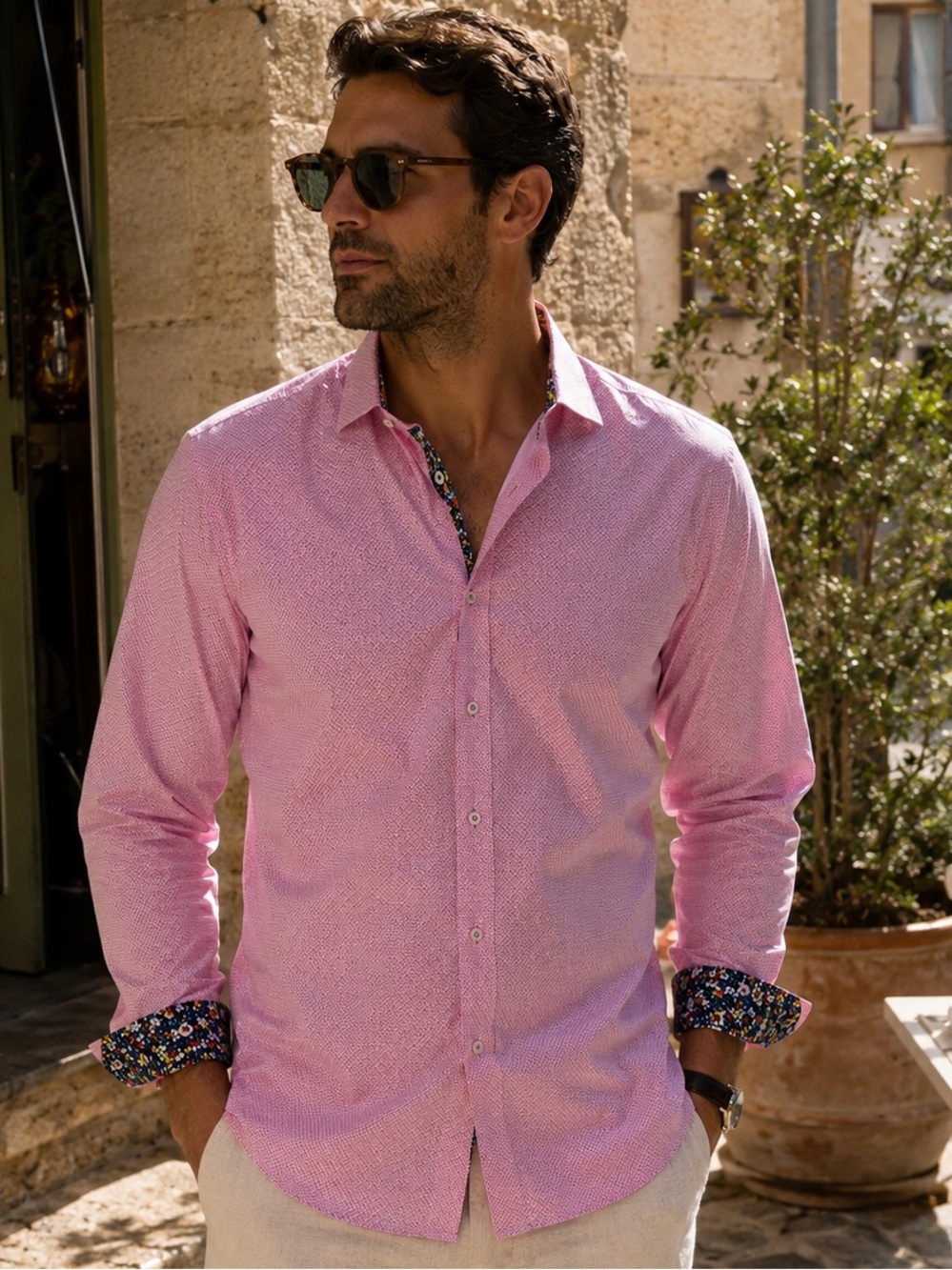 Soul of London Men’s Pink Geometric Print Dress Shirt XL 17.5